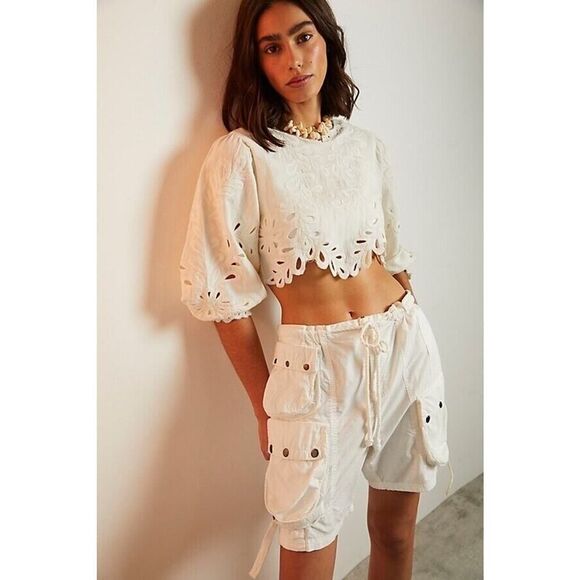 Free People Moon Bay Parachute Shorts Size Small Optic White - Picture 1 of 8